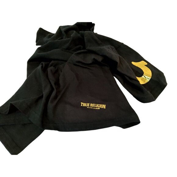 True Religion Black V-Neck T-Shirt With Gold Logo Accent Small 100% Cotton - Picture 6 of 6